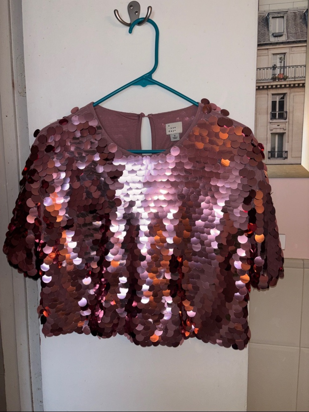 a new day Rose Sequin Crop Top